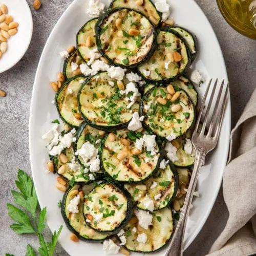 Grilled Zucchini with Feta and Pine Nuts