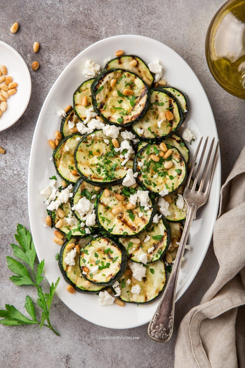 Grilled Zucchini with Feta and Pine Nuts