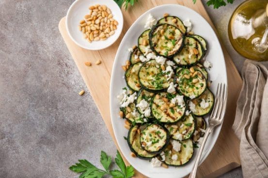 Grilled Zucchini with Feta and Pine Nuts
