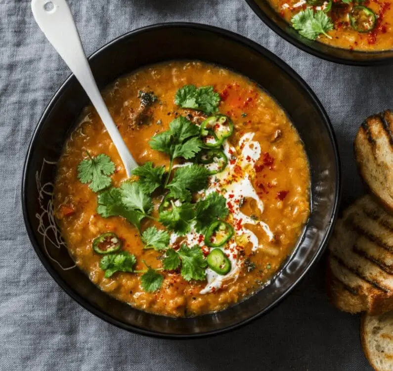 curried lentil soup in a slow cooker
