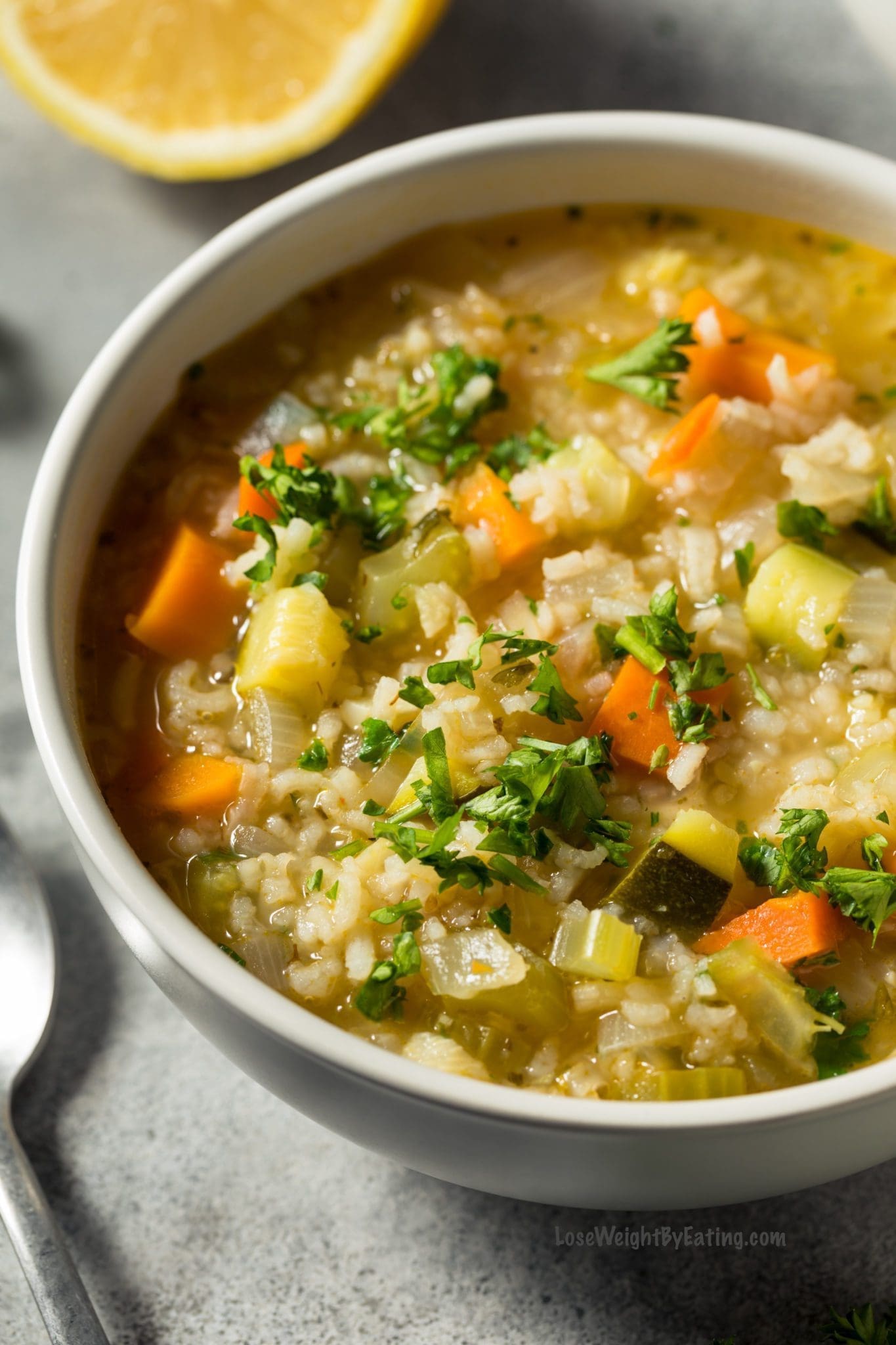 Low Calorie Chicken Lemon Rice Soup - Lose Weight By Eating