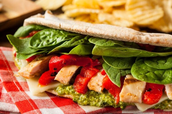 Low Calorie Pesto Chicken Pita Sandwich