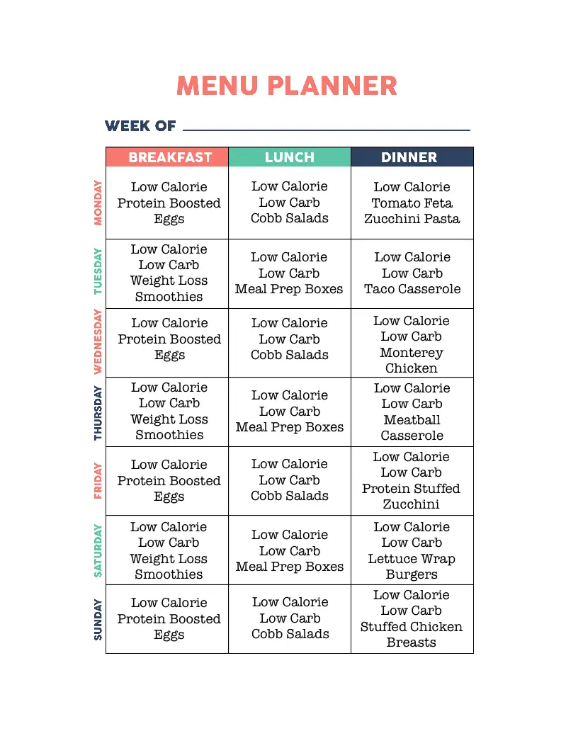 Low Calorie Weight Loss Meal Plans (Updated Weekly)
