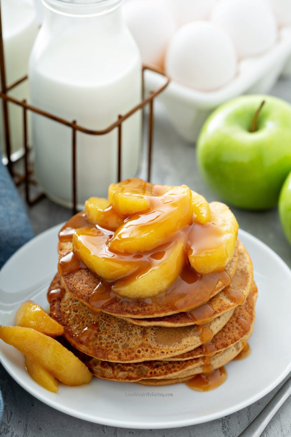 Low Calorie Caramel Apple Pancakes
