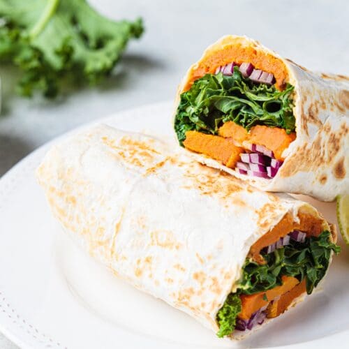 Low Calorie Sweet Potato and Kale Lunch Wraps