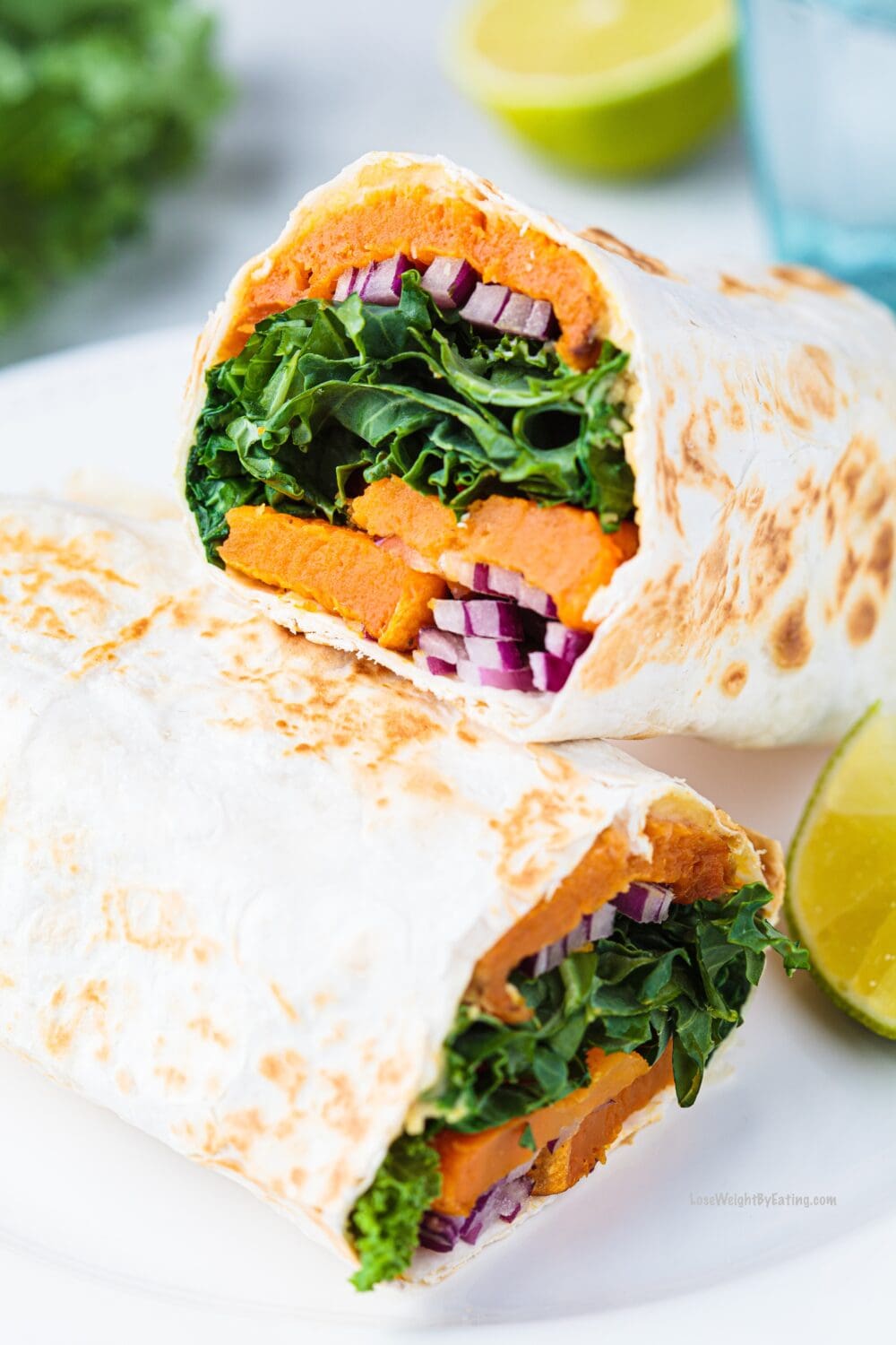 Low Calorie Sweet Potato and Kale Lunch Wraps